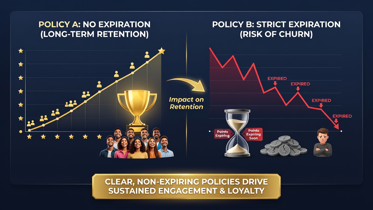 Analytics dashboard showing player retention curves segmented by loyalty point expiration timelines