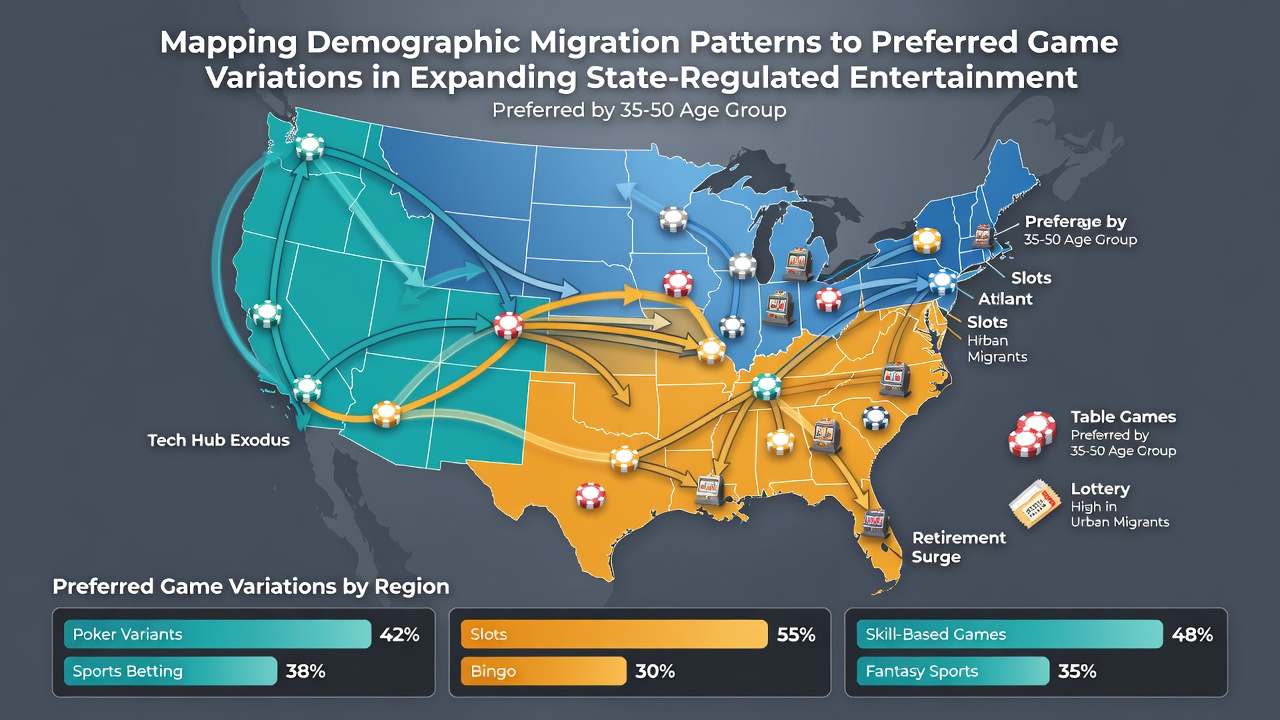 Heatmap overlay showing player preference clusters by state and demographic segment in regulated gaming markets