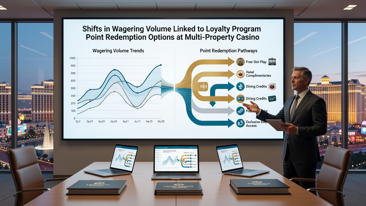 Player activity dashboard showing redemption-driven wagering volume changes at casino properties