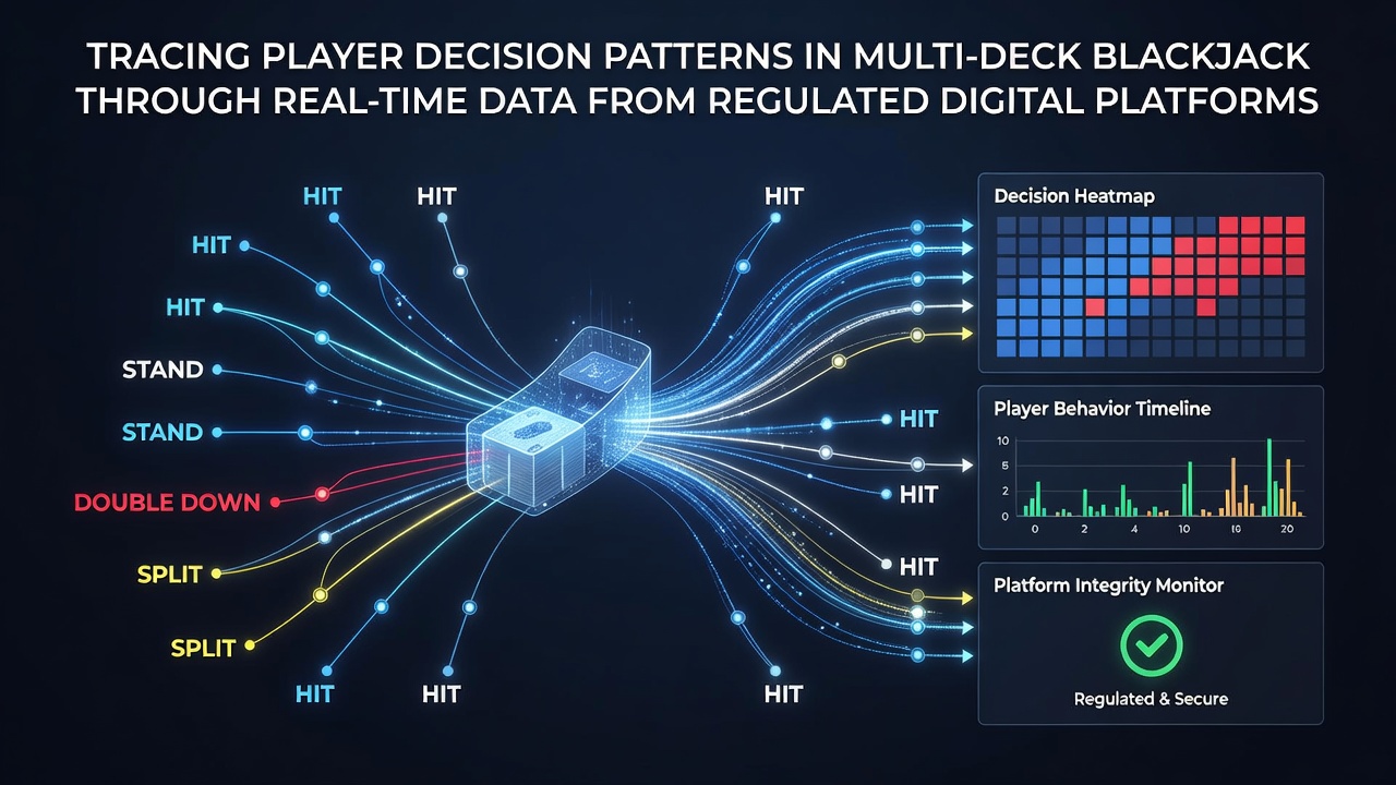Real-time data visualization dashboard showing player decisions in multi-deck blackjack from regulated platforms